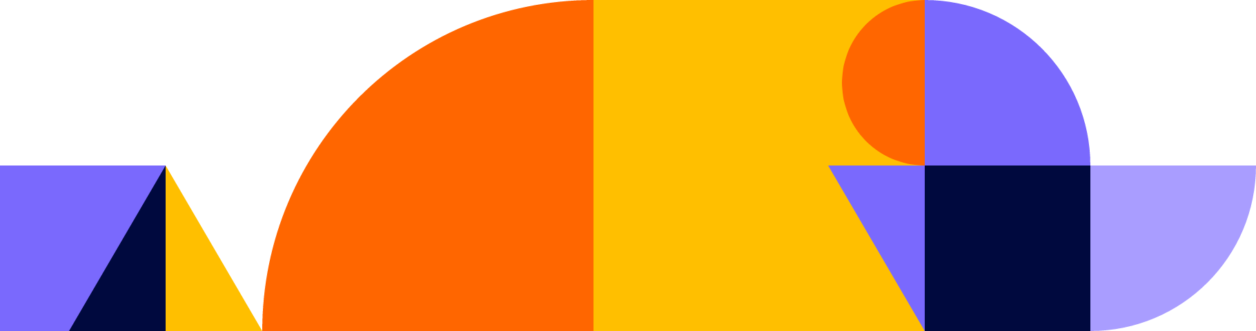 Colourful tangram shapes with the colours orange, yellow, light blue, mid blue and dark blue, which are part of the corporate identity of the We are Family.